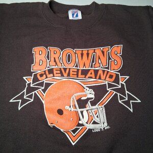 Vintage 1990s Cleveland Browns Sweatshirt Youth L 14-16 Logo 7 Brown Crewneck